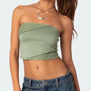Edikted Green Asymmetrical Sleeveless Crop Top